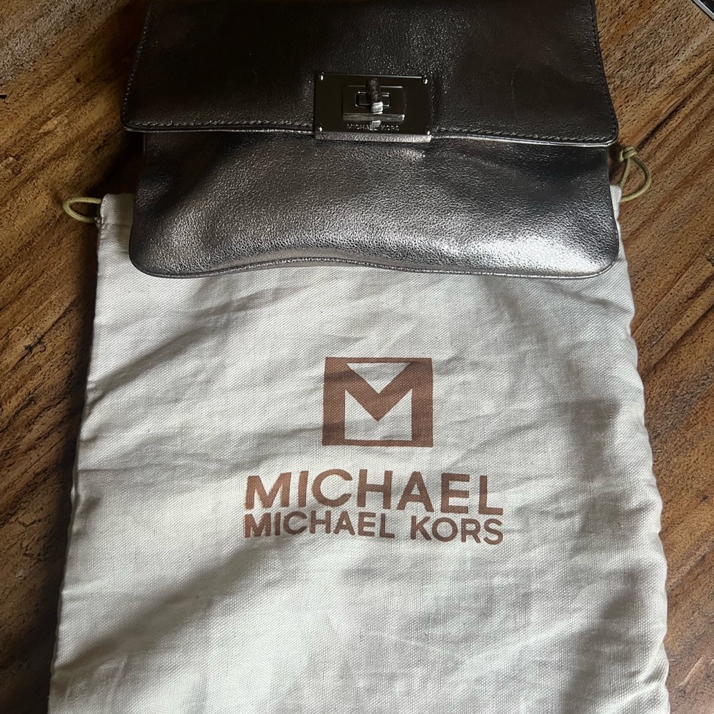 Michael Kors  Leather Shimmering silver clutch